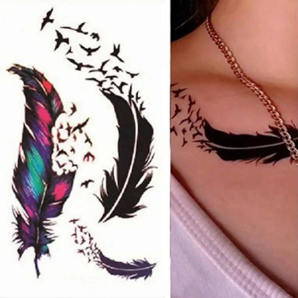 Waterproof Fake Temporary Tattoo Sticker Temporary Body Art Tattoo Bird Wind Goosey Feather Tattoos Lip Print Arm Sleeve Tatoo W