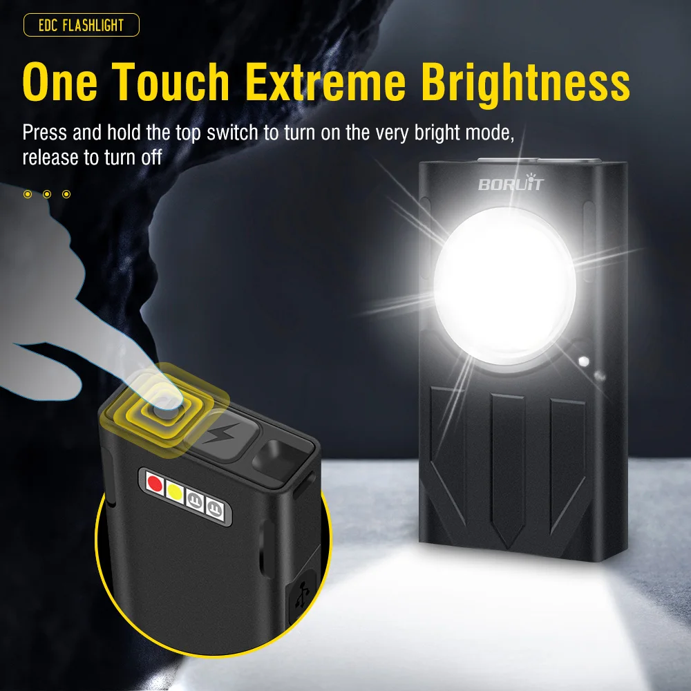 BORUiT V7 EDC Keychain Flashlight Mini COB LED Torch USB-C Rechargeable Torch UV Light Magnet Work Light Camping Fishing Lantern