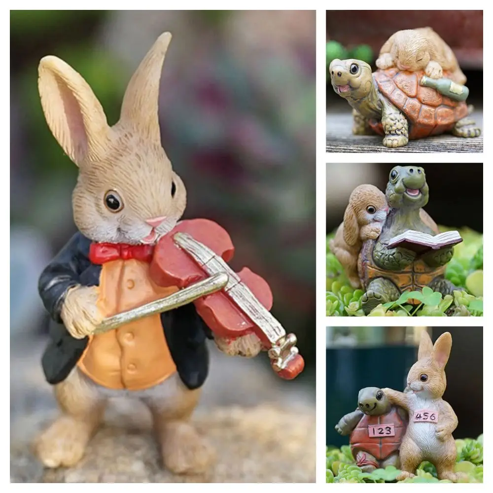 Multicolor Cartoon Rabbit Figurines Resin Micro Landscape Garden Turtle Statue Waterproof Bonsai Ornament Lawn Animal Sculpture
