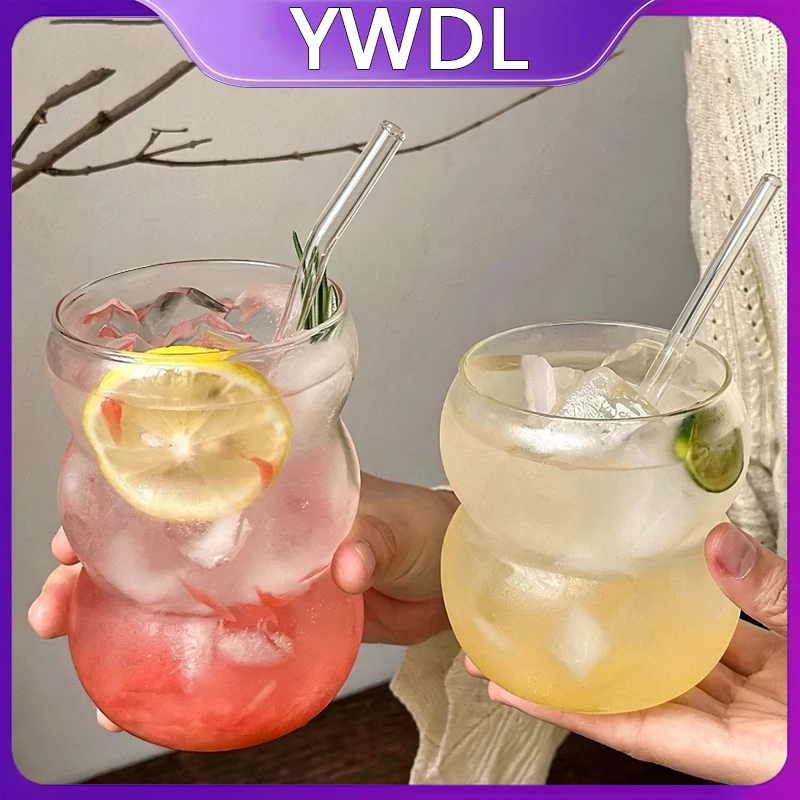 Vaso de Vidrio Transparente YWDL con Pajita, 350/550 ml, para Café Frío, Postre, Jugo, Leche, Taza para Bebidas, Cócteles, Taza de Té para Fiestas
