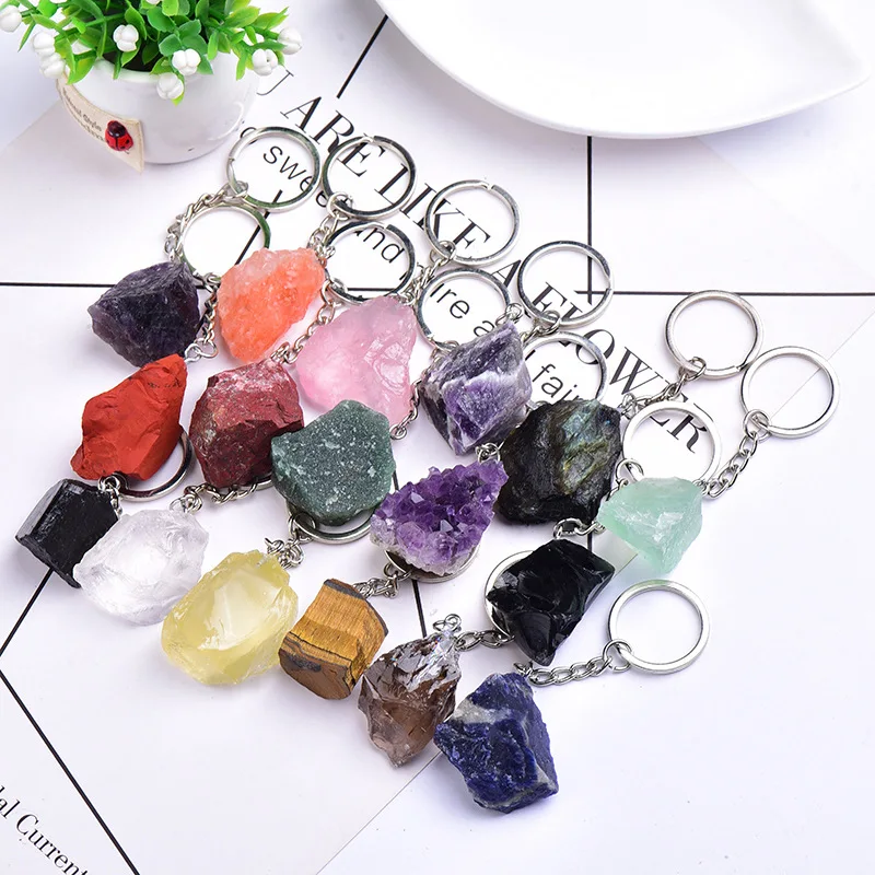 

Natural Rough Crystal Stone, Key Chain, Lucky Ornament.