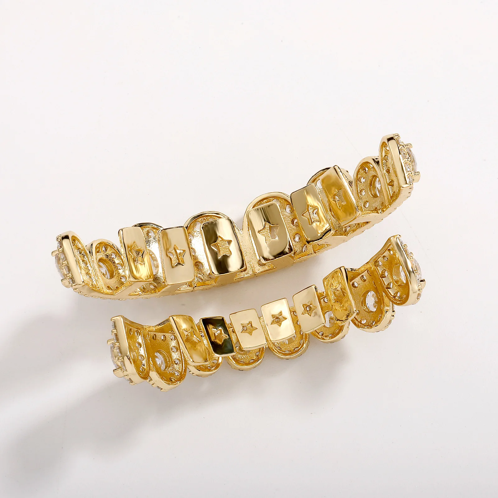 JINAO Hip Hop Full Iced Out 8 Teeth round Colourful Set Grillz Men Women Top&Bottom Grill Punk Rapper Halloween FLame Cosplay - view 3
