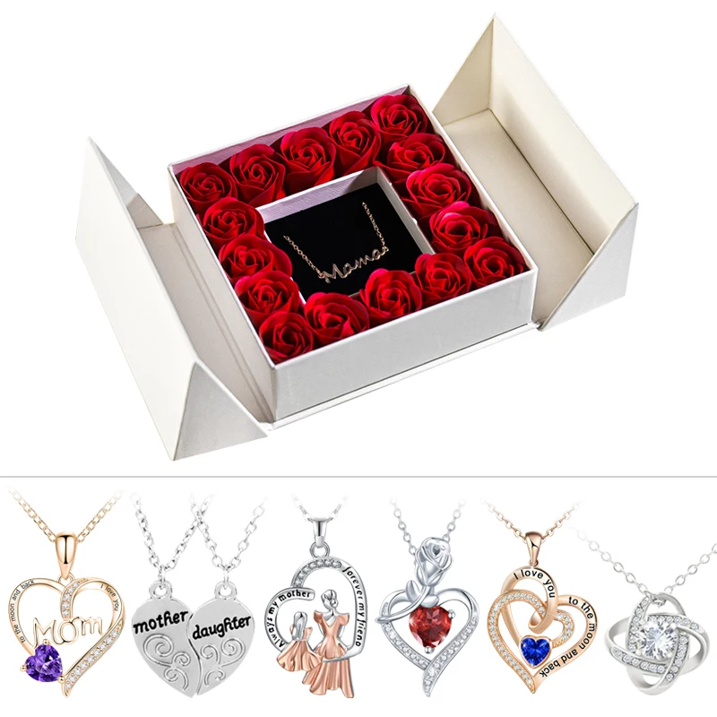 Gifts for Women Jewelry Pendant Necklace /w Soap Eternal Rose Gift Box Mother's Day Necklace Jewelry Wedding Anniversary Gifts