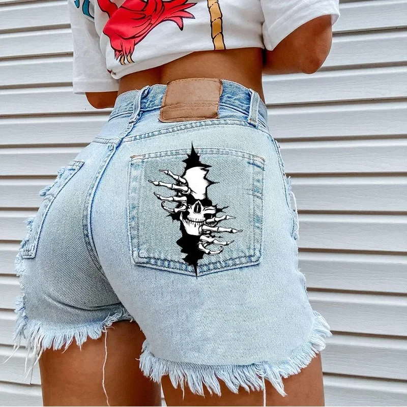 

Jeans Y2k Streetwear Hip Hop Retro Skull Graphic Print Baggy Oversized 2024 New Korean Harajuku Gothic Hottie Shorts Women Pants