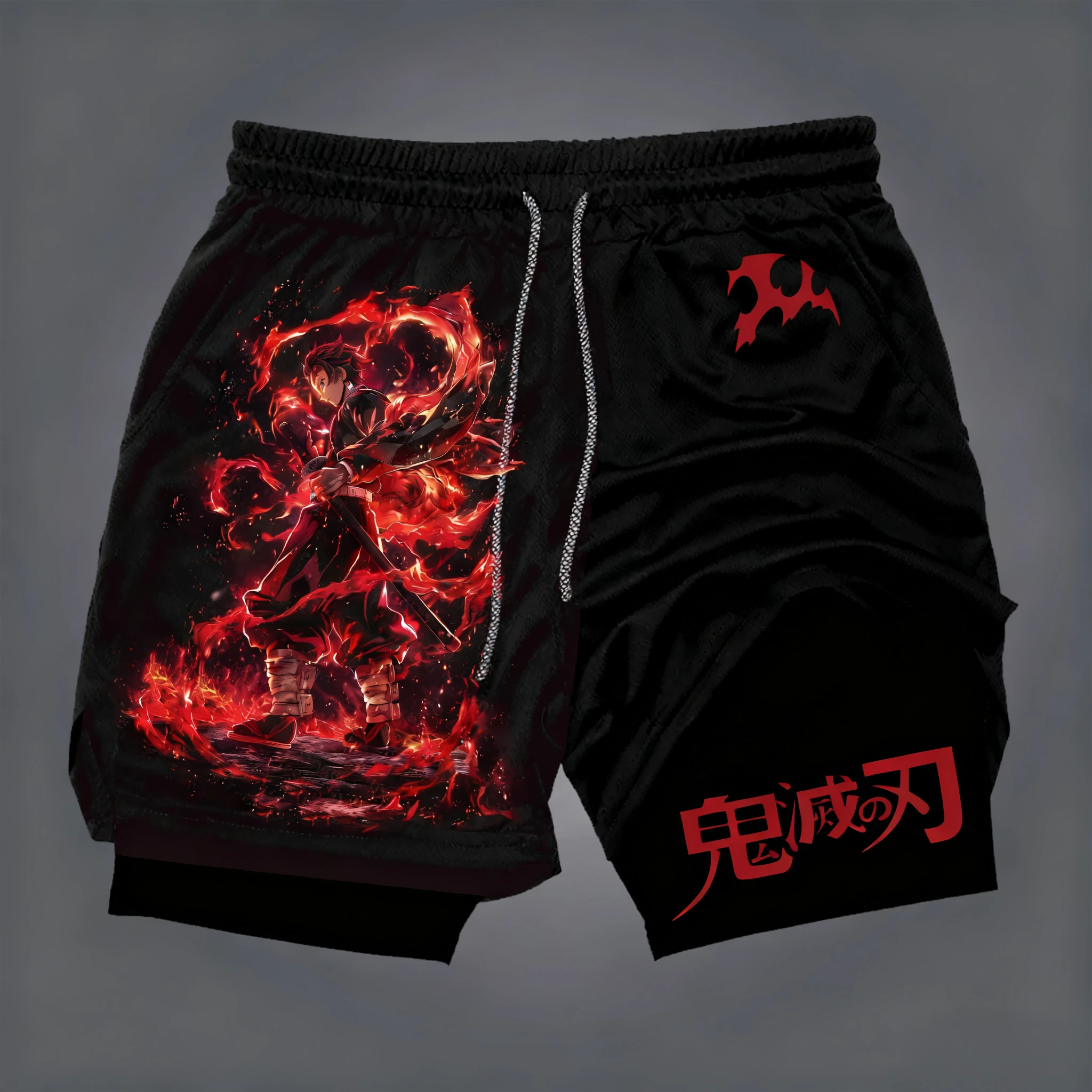 2026 Demon Slayer Anime New Printed 2-in-1 Sports Shorts 2025 Summer Street Fashion Fitness Swimming Hiking Double Layer Shorts