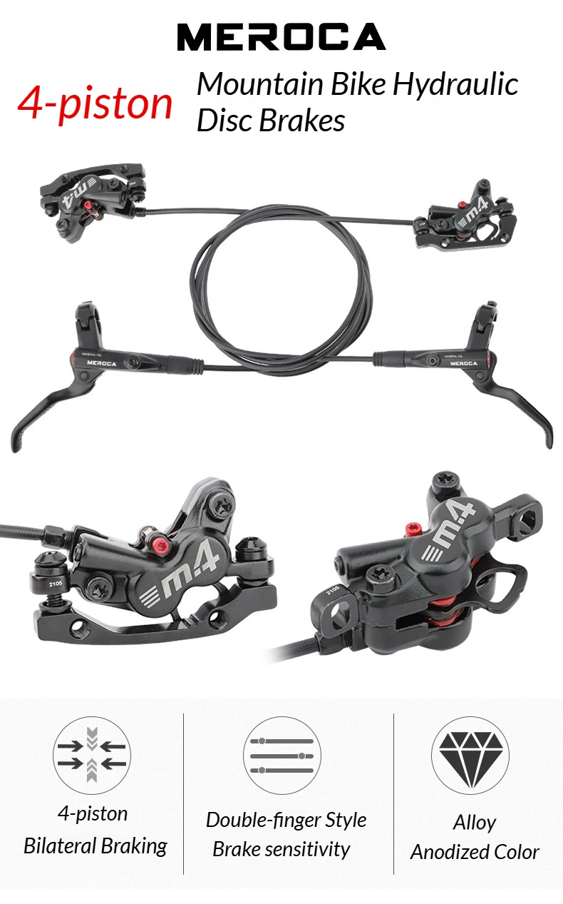 MEROCA M4 4-Kolben Hydraulisches Scheibenbremsen-Set Mountainbike Vorne 800/Hinten 1400mm 160mm Rotor MTB Fahrrad-Bremszange – Detail 13