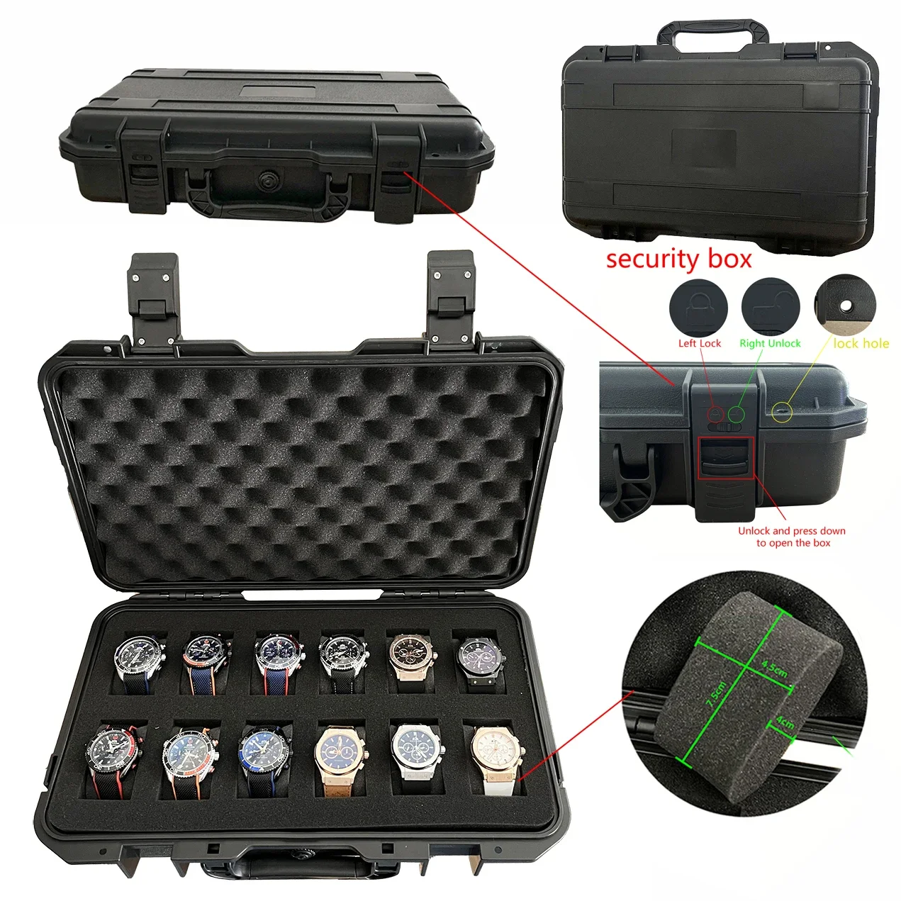 12 Grid Waterproof High-end watchBox collection watch Antique ProtectiveSafety Box Thickened with spongeMoisture-proof Box