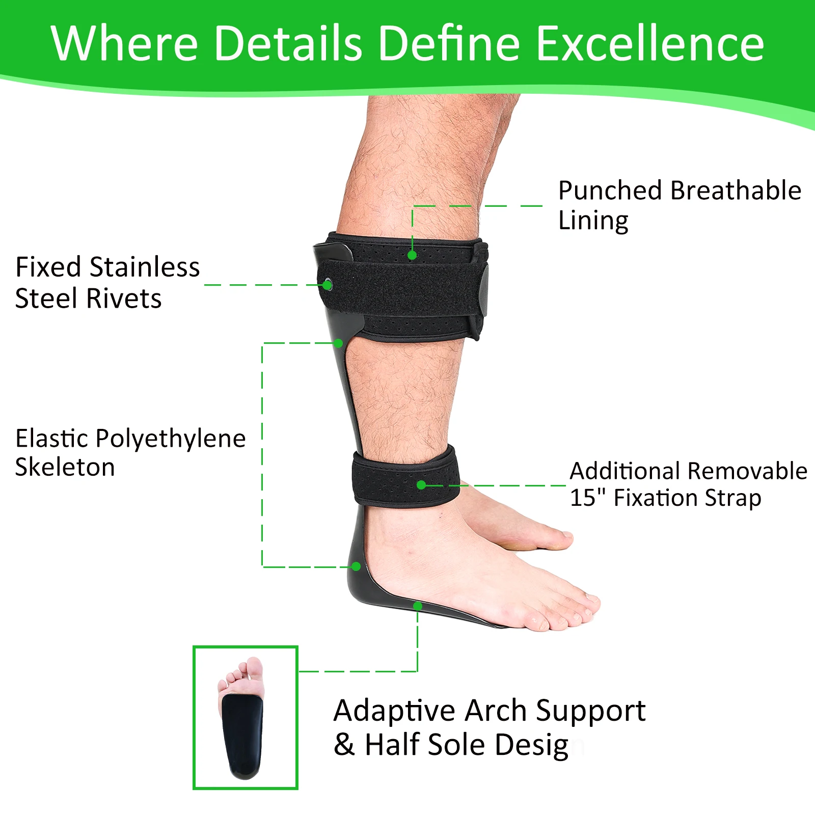 AFO Drop Foot Brace Orthosis, Medical Ankle Foot Support Stabilizer, Lightweight Foot Drop Corrector Brace for Men and Women