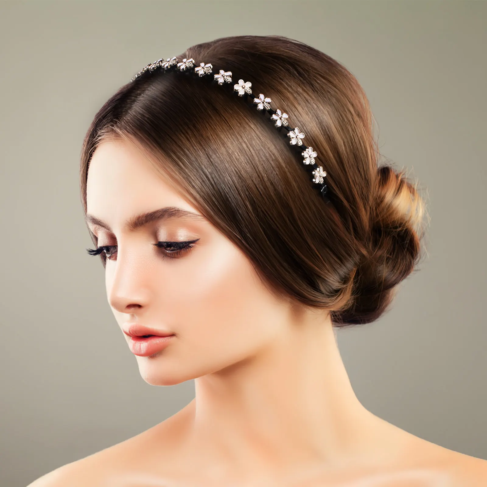 8Pcs Stylish Wavy Headbands with Pearl Flower Embellishments Plastic Lightweight Flexible Hair Accessories for Women Teens Daily