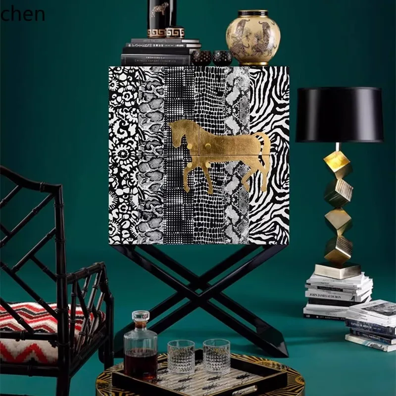 

ZML dining side cabinet painted against the wall household entrance table display living room medieval hand-painted cabinet