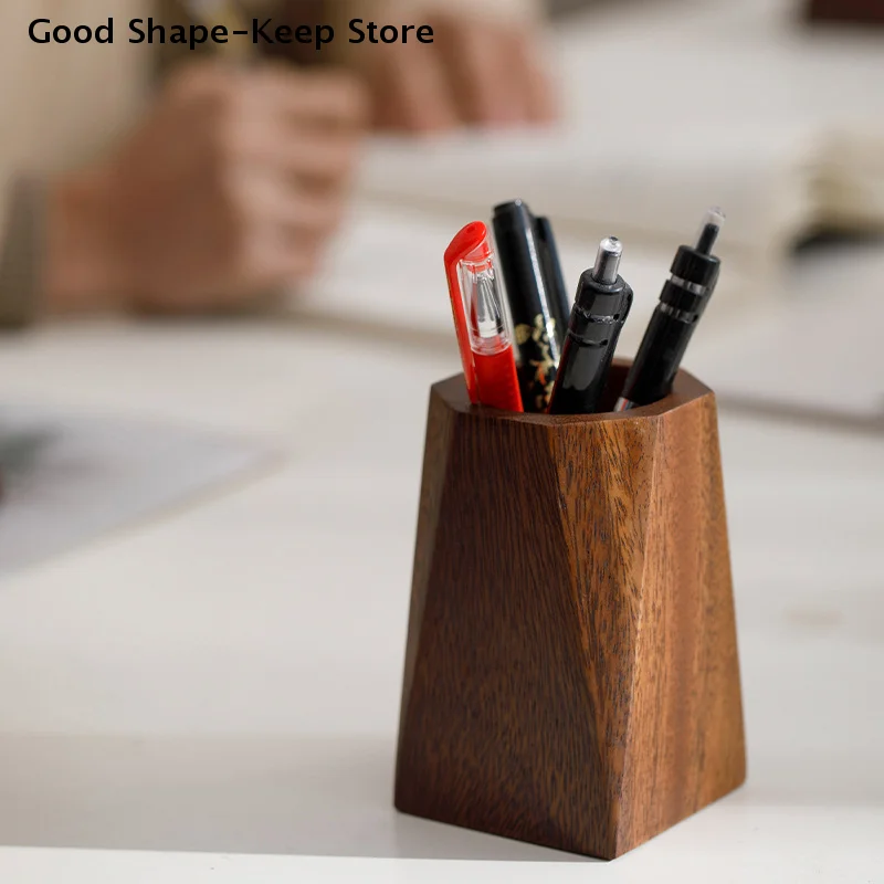 Holz-Schreibtischzubehör Stiftaufbewahrungsbox Schwarznuss-Stifthalter Poliertes Design Desktop-Aufbewahrungszubehör Walnuss-Stifthalter