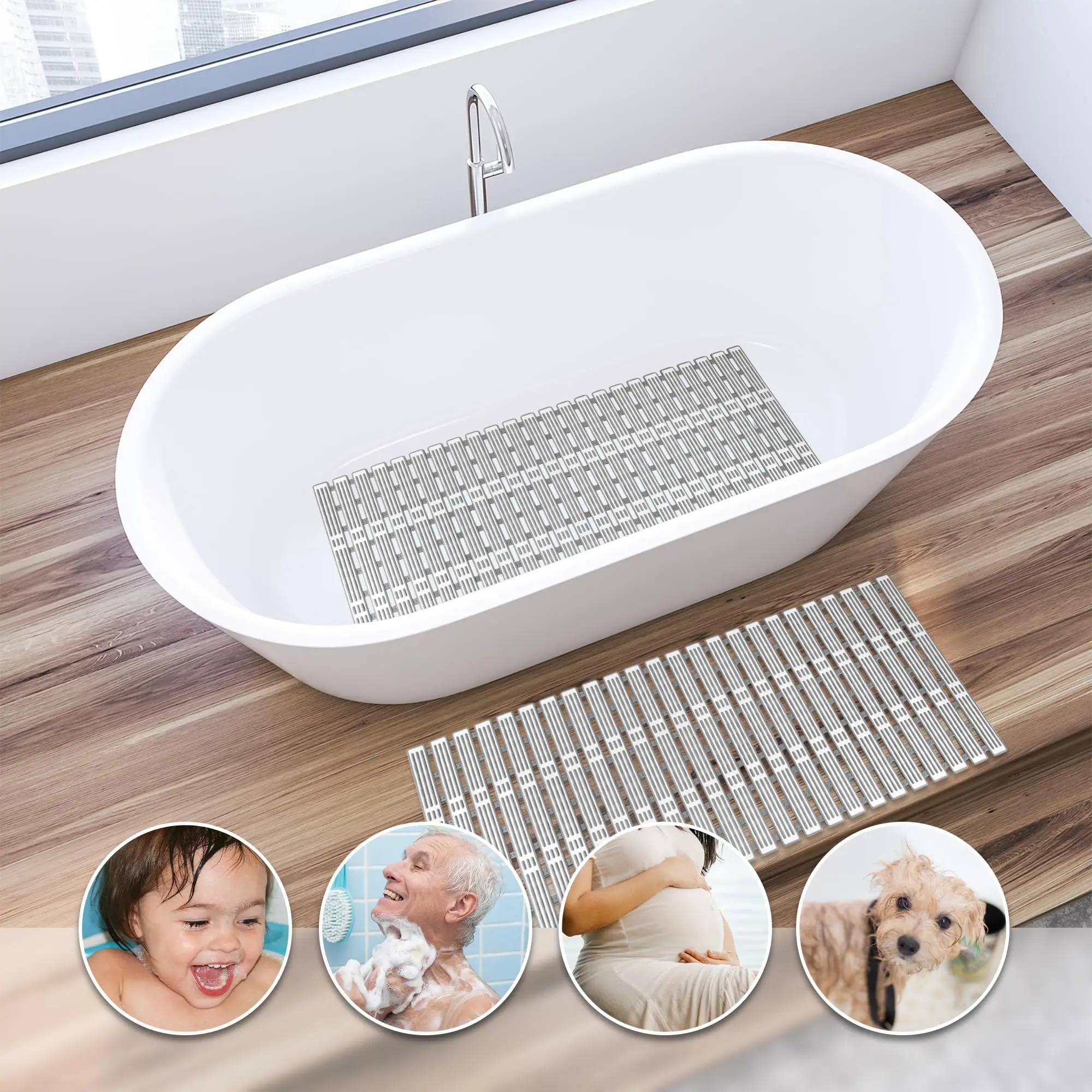 Non-Slip Soft Bathtub Mat com Ventosa Drain Hole, Acessórios do banheiro, Bandeja de chuveiro, Piso sanitário