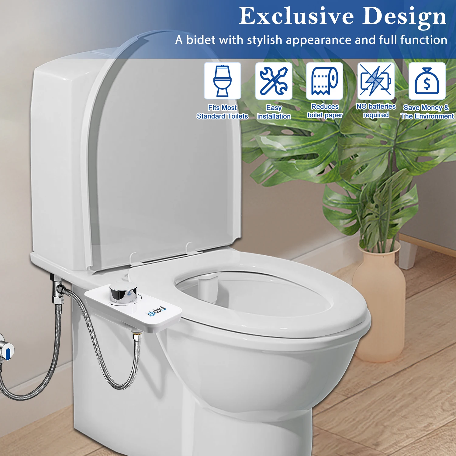 Imagem -06 - Soosi-ultra-slim Não-elétrico Toilet Seat Bidé Anexo Duplo Bocal Espiral Pressão de Água Ajustável Ass Pulverizador Novo Pcs