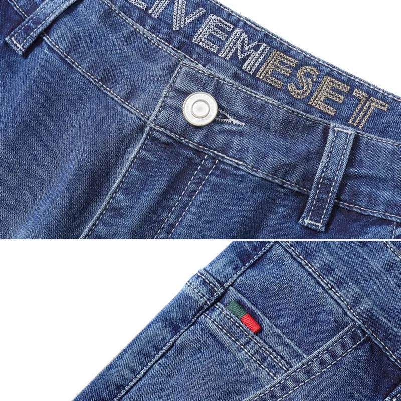 Versátil fino ajuste respirável calças 2025 homens primavera verão estilo básico impressão jeans masculino elasticidade solta calças jeans retas