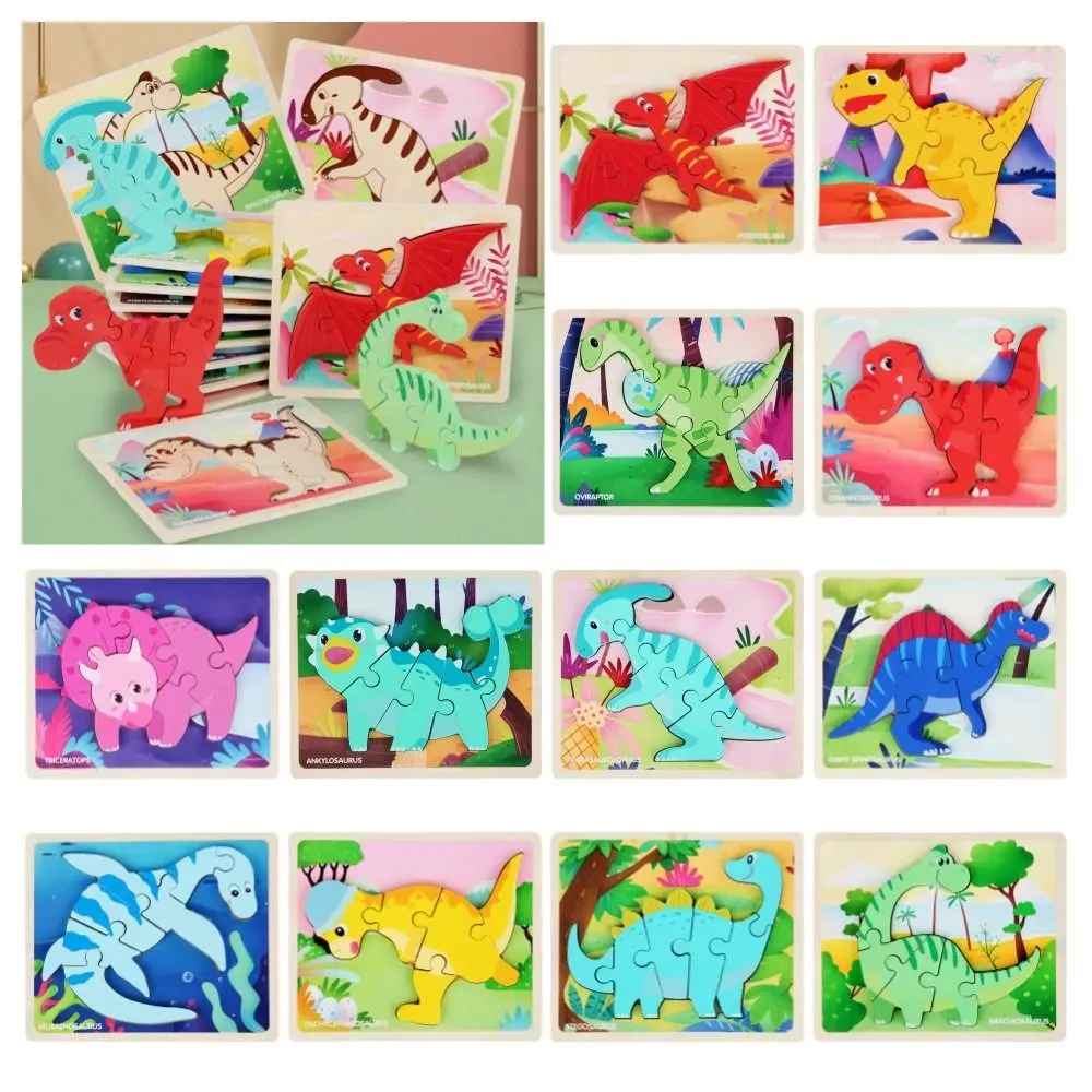 

Funny Wood Dinosaur 3D Jigsaw Cartoon Colorful Puzzle Toy Thinking Training Montessori Toys