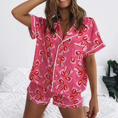 

Новый пижамный комплект, женская укороченная рубашка, пижамный комплект, атласная пижама, рубашка на пуговицах с короткими рукавами, топ с шортами, одежда для сна, пижамный комплект