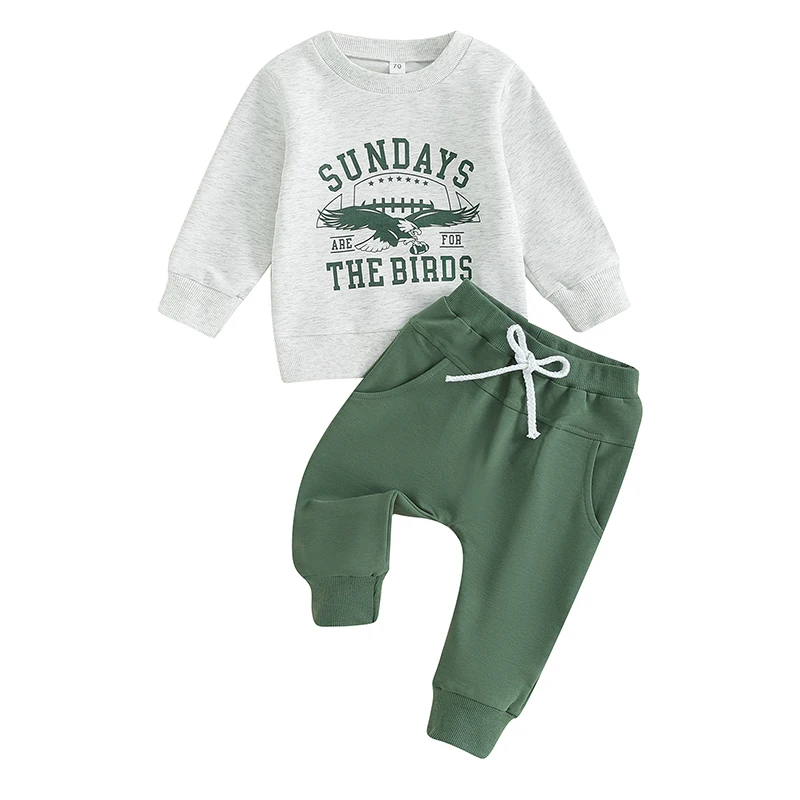 2023-09-05 Lioraitiin 0-3Y Toddler Boys  Clothes Set Letter Eagle Print Crew Neck Long Sleeve Sweatshirts and Long Pants 2Pcs