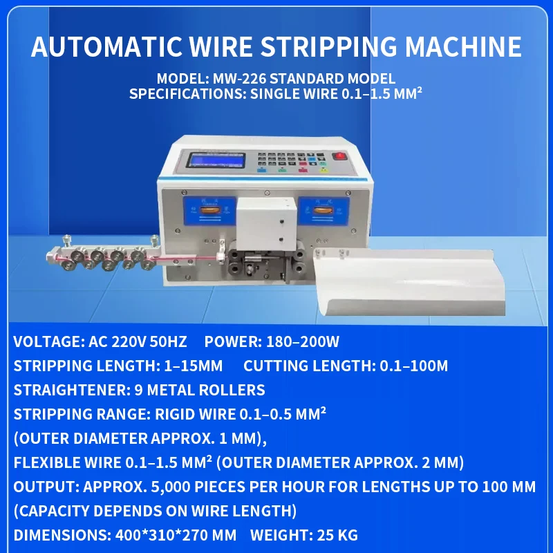

MW-226 Fully Automatic Wire Stripper, High-Precision Single-Wire Stripper with LCD Display and Adjustable Length, Tool for Proce
