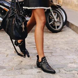 Designer Women's Ankle Boots Autumn High Quality Pointed Head Rivets Personality Outfit Boots Trend Women Sneakers 2025 New