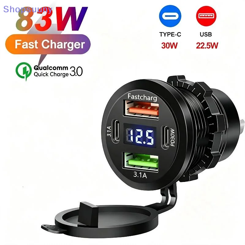 [SU]117W Dual PD Dual QC 3.0 USB Car Charger Voltmeter Power Adapter Waterproof For 12V 24V Car Boat[SU]