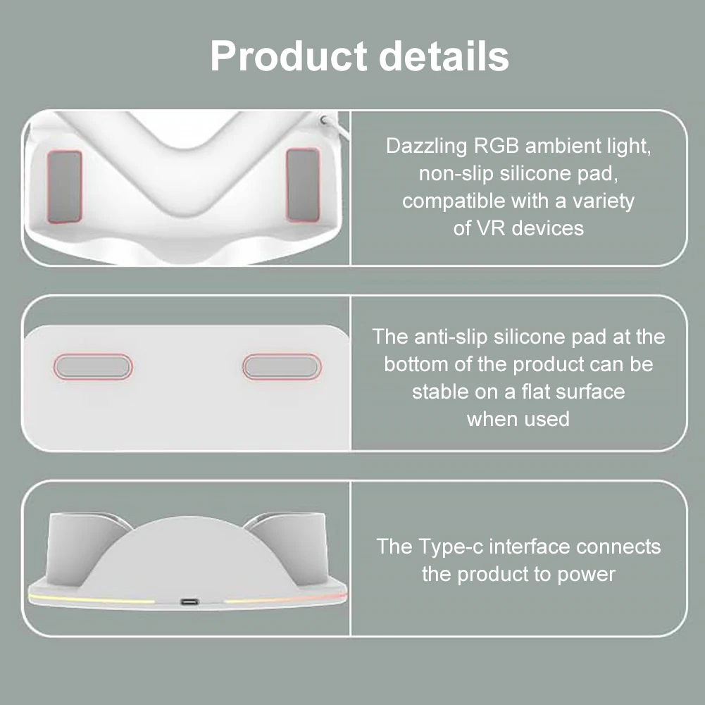 قاعدة شحن لـ Meta Quest 3S VR Headest محطة شحن سريعة مع حامل شحن ضوء RGB لسماعات الرأس Meta Quest 3S/3/2 VR
