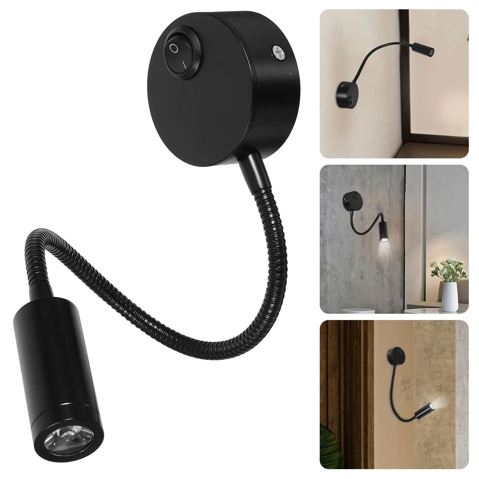 

2Pcs LED Bedside Reading Lamp 3W Flexible Gooseneck Wall Light Black Vintage Industrial Rope Design for Bedroom Living Room