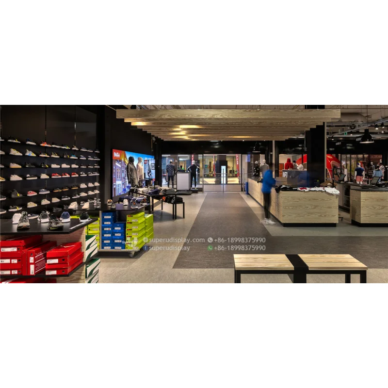 (Personalizzato) Genral Sporting Store Interior Design Retail Sport Store Counter Table mobili in legno idee di Design su misura