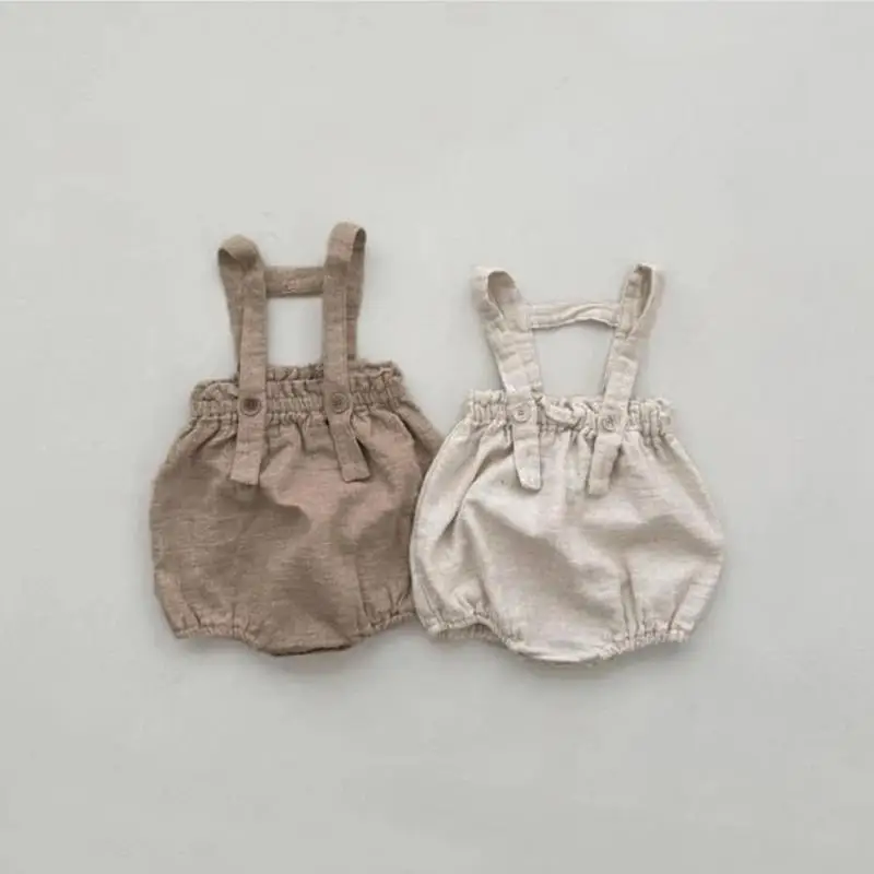 

2026 Summer New Baby Sleeveless Strap Bodysuit For Boy Girl Newborn Solid Vintage Overalls Cotton Toddler Casual Jumpsuit