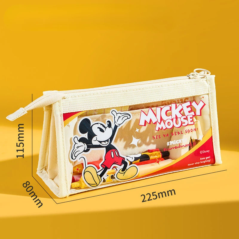 Disney Mickey Mouse Pencil Case Cartoon Transparent Large Capacity Pen Bag Anime Cute Student School Stationery Storage Bag Gift