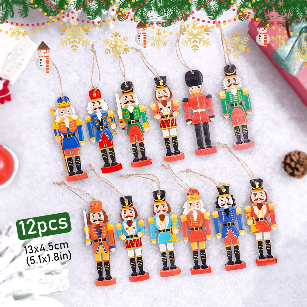 12Pcs 8/13cm New Christmas Nutcracker wooden ornament set Party atmosphere decorate Christmas tree hanging with New Year gifts
