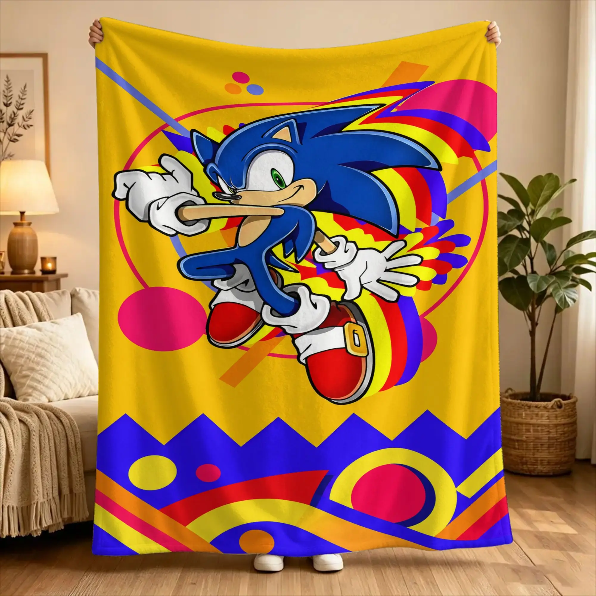 S-sonic The Hedgehog  Soft Blanket  Picnic Plush Throw Blanket Print Bedroom Flannel Bedspread Sofa Bed Cover