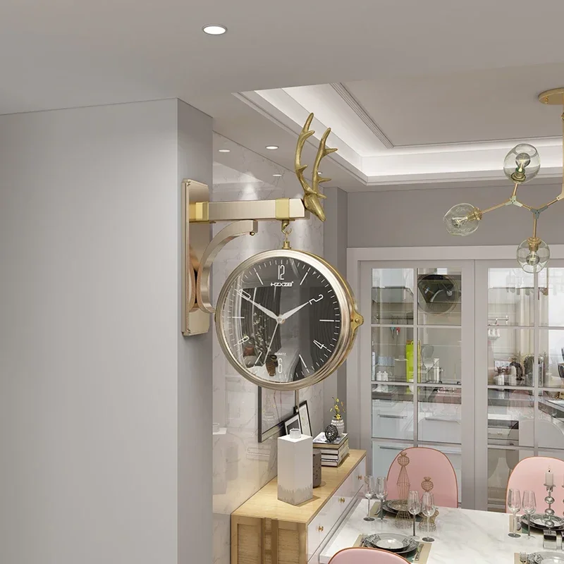 Double Sided Round Wall Mount Station Clocks Watchs Double Face Wall Clock Vintage Retro Home Decor Metal Frame Glass Dial Cover