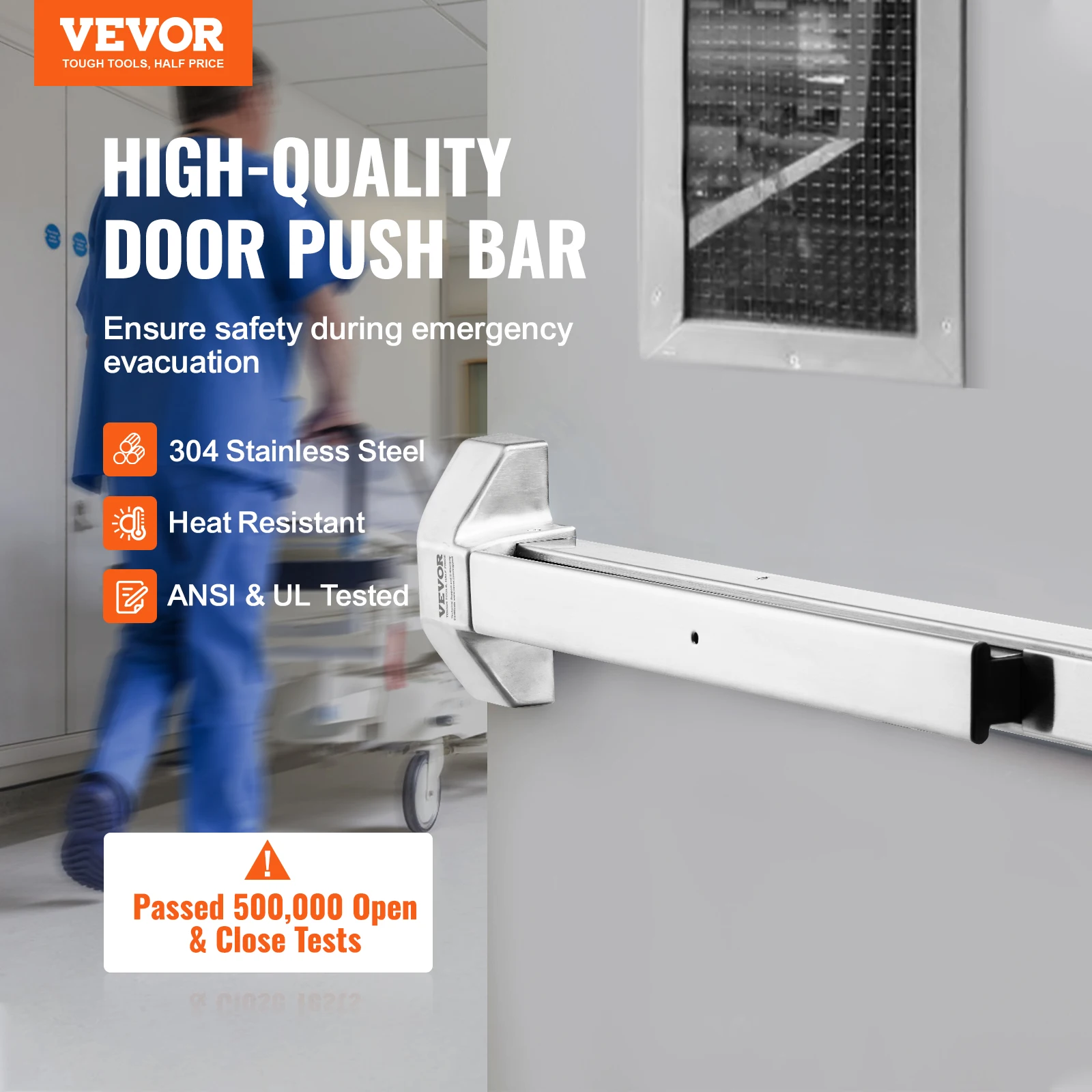 VEVOR Push Bar Door Locks Stainless Steel Panic Bars for Exit Doors with Exterior Lever Push Bar Panic Exit Device Door Hardware