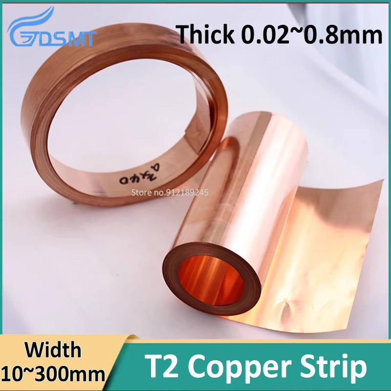 Ultra-thin T2 Pure Copper Foil Sheet 0.02mm~0.8mm Thick Purple copper Strip for Electronics Craftsmanship