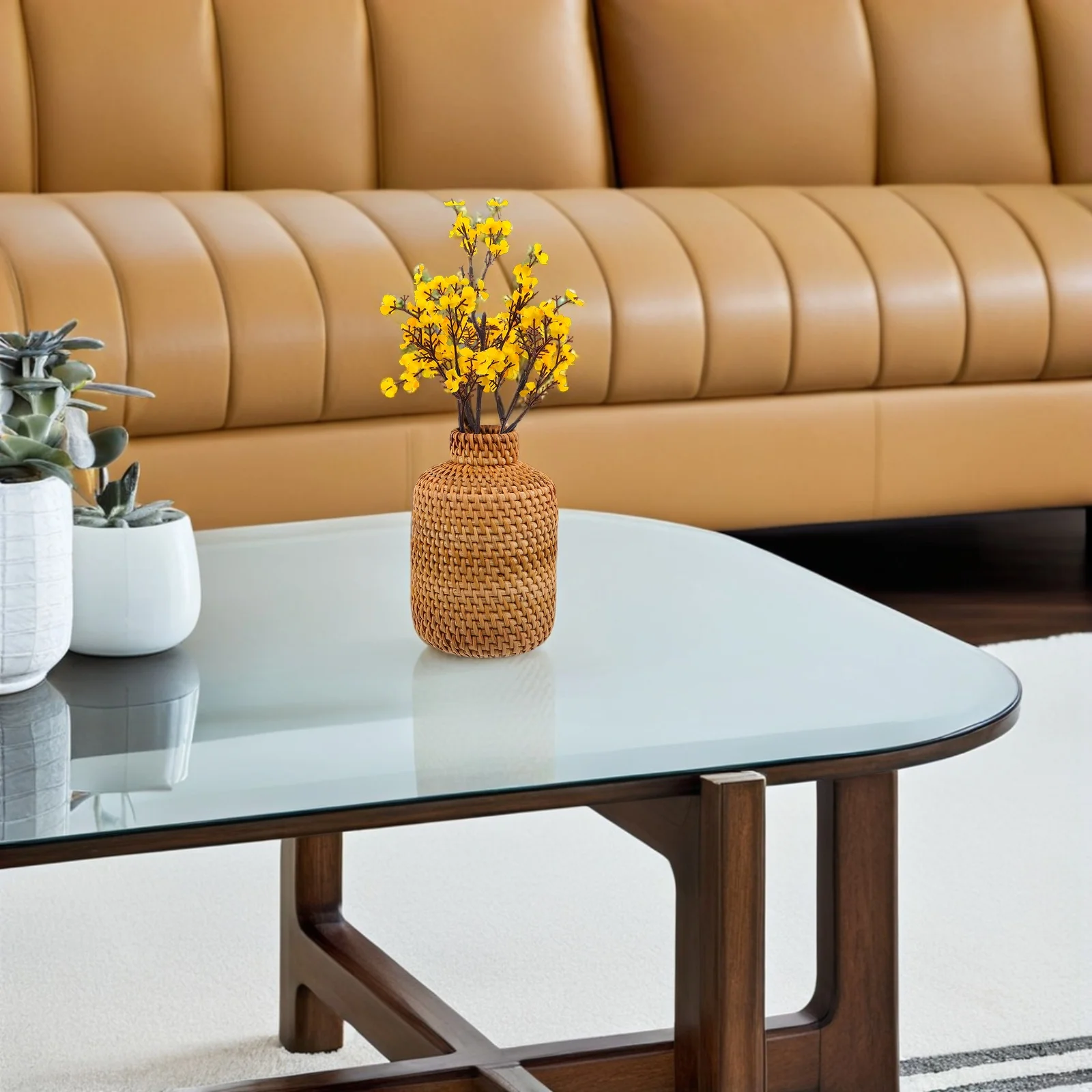 

Rattan Woven Vase Nordic Aesthetic Handmade Floral Display Rustic Charm Modern Elegance Guest Room Tabletop Decor