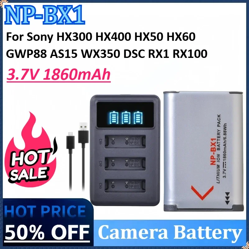 

Новый аккумулятор BX1 NP-BX1 3,7 В, 1860 мАч + быстрое зарядное устройство для камеры Sony HX300 HX400 HX50 HX60 GWP88 AS15 WX350 DSC RX1 RX100
