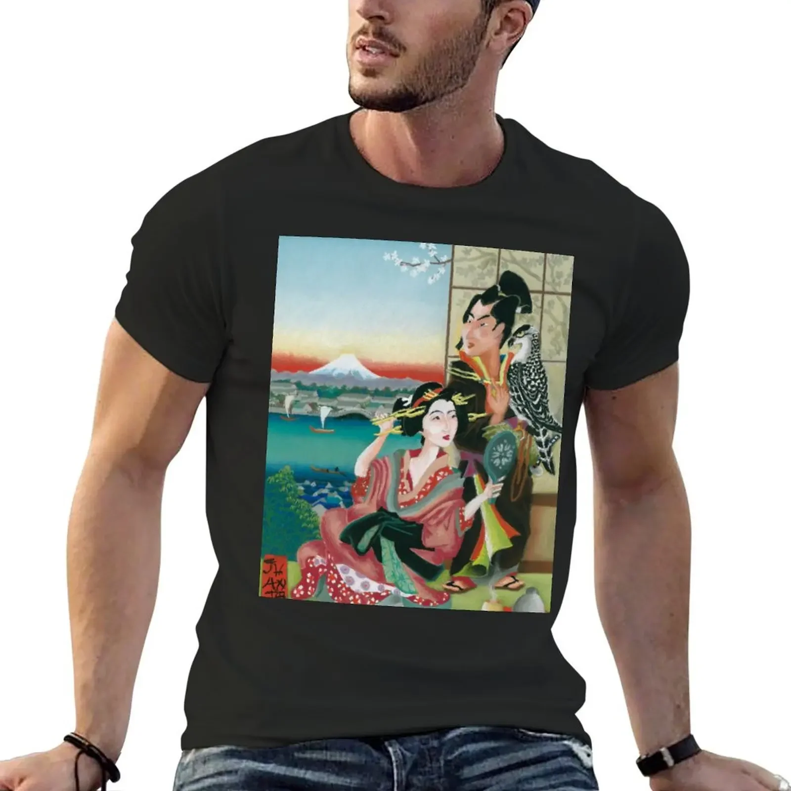 

Japan print, pastel tribute to ukiyo-e T-Shirt oversized summer top sweat mens funny t shirts