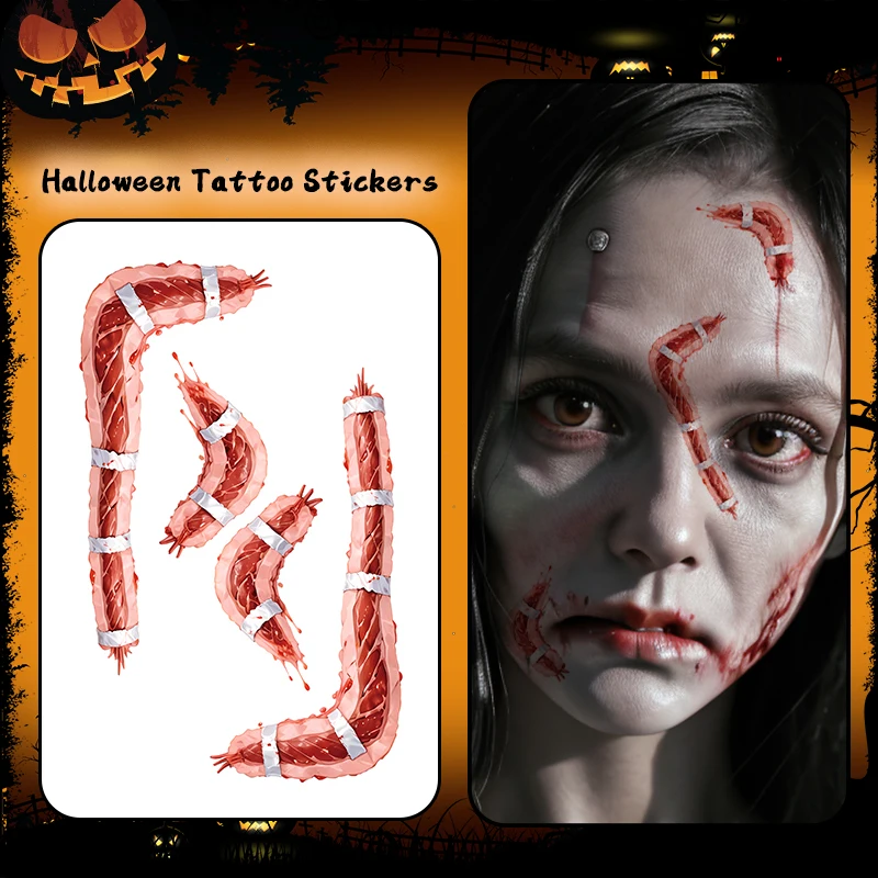 

Bloody Flesh, 1Pc Halloween Horror Makeup, Temporary Tattoo Stickers, For Parties and Halloween Role-playing, Suitable For Face.