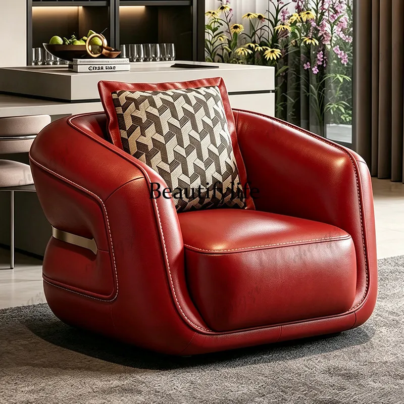 Italian single sofa chair living room balcony bedroom lazy sofa simple modern leisure light luxury 360 degree rotation