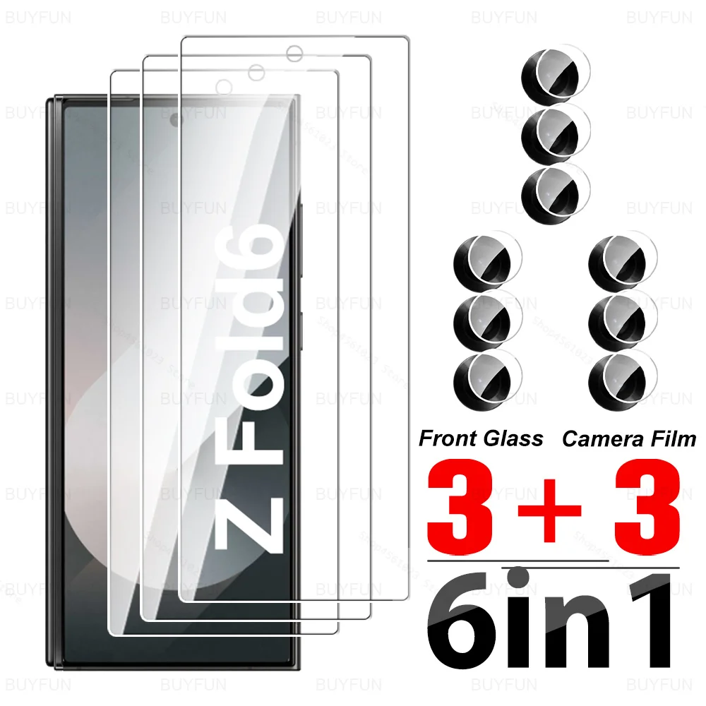 6 in 1 Glass For Samsung Z Fold 6 Full Cover Tempered Glass Case Galaxy Z Fold6 Screen Protector HD Lens Film ZFold6 ZFold 6 5G