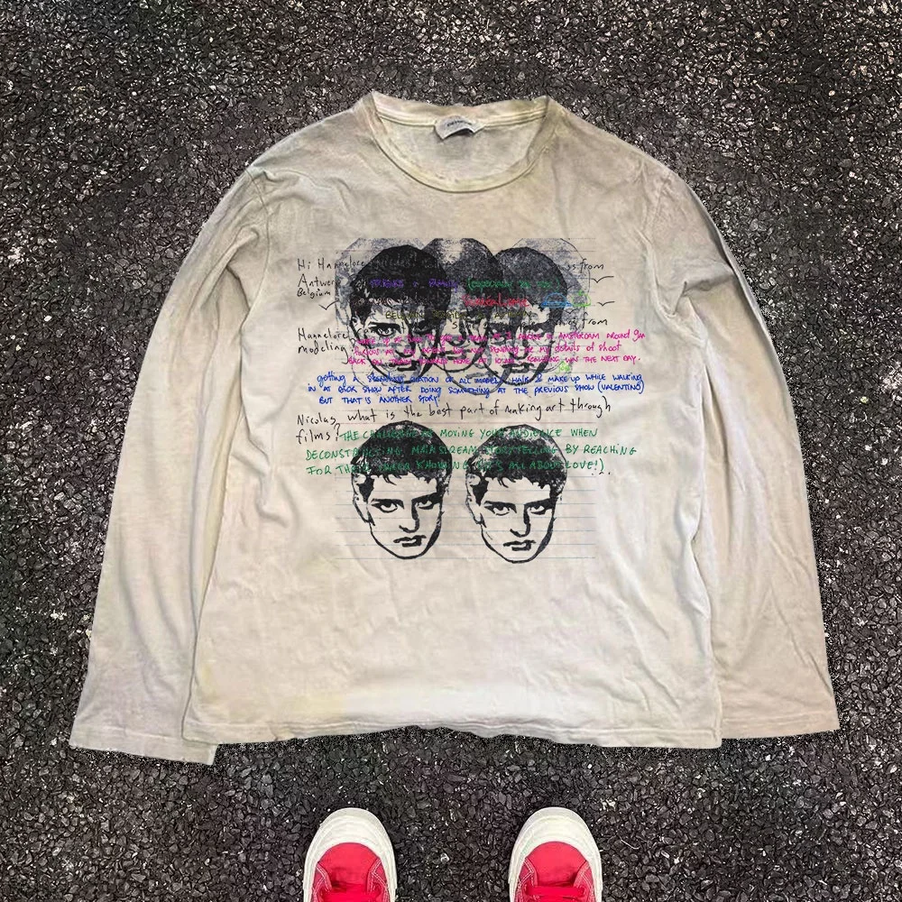 

Washed Vintage American Subculture Rock Style Long Sleeve T-Shirt High End Feelings Clothing Accessories Handkerchiefs