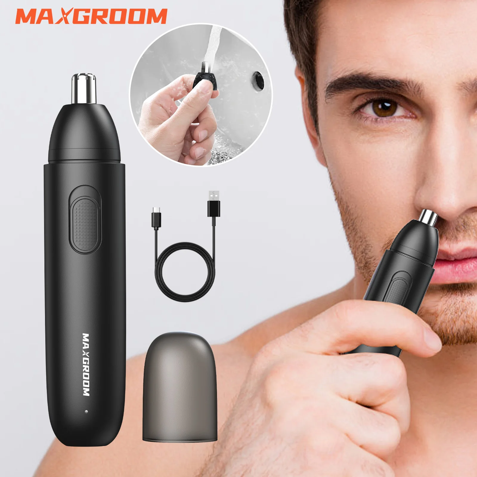 

MAXGROOM Rechargeable Nose Hair Trimmer for Men 360 Rotating Dual-Blade Electric Shaver Eyebrows Nose Hair Trimmer Painless Safe