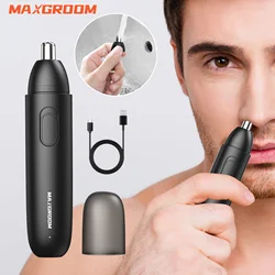 MAXGROOM 남성용 충전식 코 헤어 트리머, 360 회전 듀얼 블레이드 전기 면도기, 눈썹 코 헤어 트리머, 무통 안전