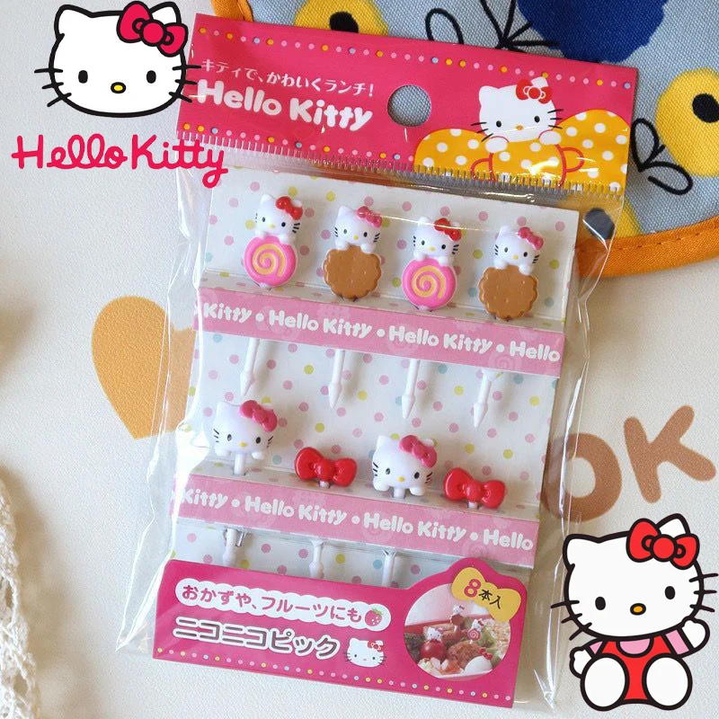 

8pcs Set Sanrio Fruit Fork Kawaii Hello Kitty Cartoon Cute Plastic Cake Fork Creative Gift for Children Birthday Party Toys