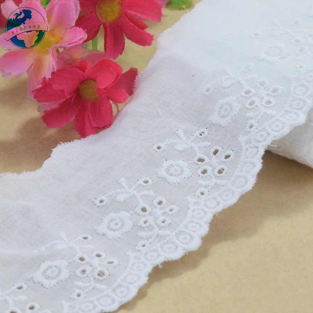 6cm Wide 100% Cotton Embroidery White Lace Sewing Ribbon Trim Fabric Diy Craft Supplier Wedding Dress Garment Accessories#3078