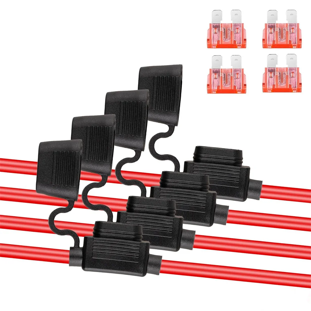 4pcs 10 AWG Standard Blade Inline Fuse Holder Splash-proof Box 12V 40A with Fuses Blade Wire Cutoff Switch Socket Fuse Socket