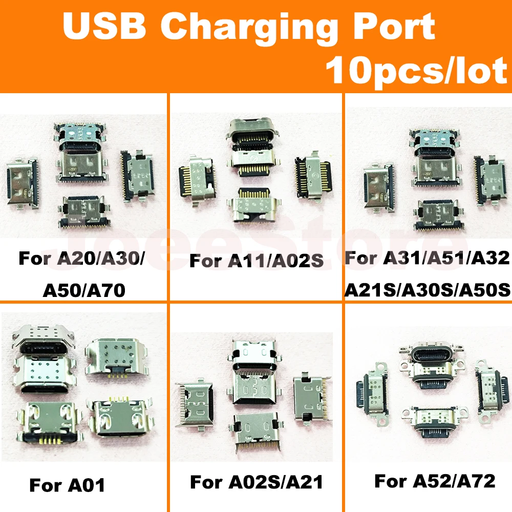 10pcs Micro Charging Port For Samsung A52 A72 A51 A32 A20 A50 A70 A01 A11 A21S A21 A20S A31 USB Charger Pin Jack Dock Connector