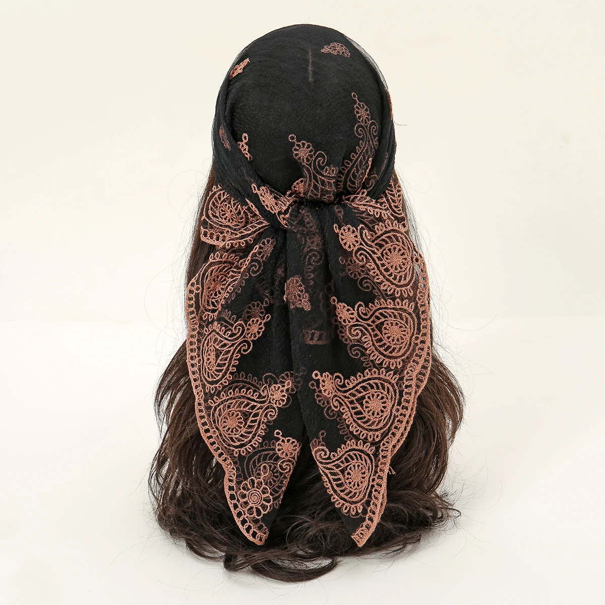 

80*80cm New Muslim Hijabs for Women Thin Organza Embroidery Handkerchief Square Scarf Foulard Turban Sunflower Pattern Silk Veil