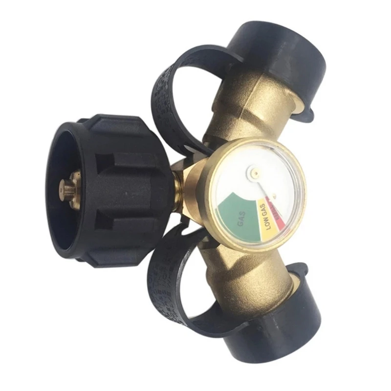 Propane Tanks Hose Splitter Adapter With Gauge, Double Valves Y Connector Suitable For BBQ Grills & Heaters, Gas Burners