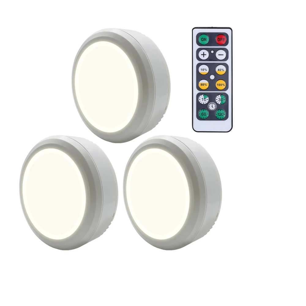 

80MM LED Puck Light Battery Powered Under Cabinet Lamp Touch Sensor&Remote Controller for Bedroom,Stair